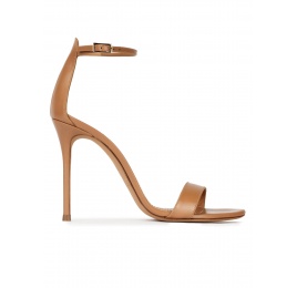 Ankle strap heeled sandals in camel leather Pura López