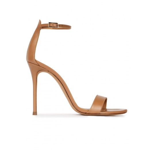 Ankle strap heeled sandals in camel leather Pura López
