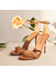 Ankle strap heeled sandals in camel leather