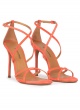 Crossed-strap high heel sandals in coral suede