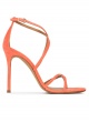 Crossed-strap high heel sandals in coral suede