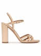 Strappy high block heel sandals in beige leather