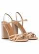 Strappy high block heel sandals in beige leather