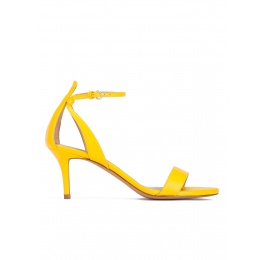 Ankle strap mid heeled sandals in yellow leather Pura López