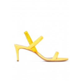 Strappy mid-heeled sandals in mimosa yellow suede Pura López