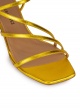 Yellow strappy mid heel sandals in metallic leather