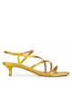 Yellow strappy mid heel sandals in metallic leather