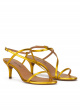 Strappy mid-heeled sandals in yellow metallic leather