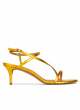 Strappy mid-heeled sandals in yellow metallic leather