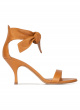 Mid heel sandals in camel leather with knotted ankle strap