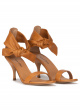 Mid heel sandals in camel leather with knotted ankle strap