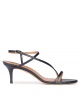 Strappy mid heel sandals in navy blue leather