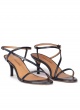 Strappy mid heel sandals in navy blue leather