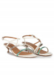 Strappy mid heeled sandal in multicoloured metallic leather