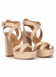 Strappy high platform sandals in beige leather