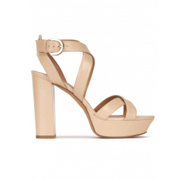 Strappy high platform sandals in beige leather Pura López