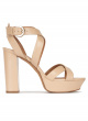 Strappy high platform sandals in beige leather