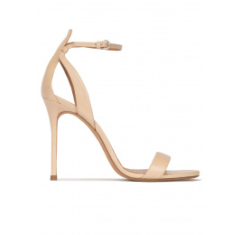 Ankle strap high heel sandals in beige leather Pura López