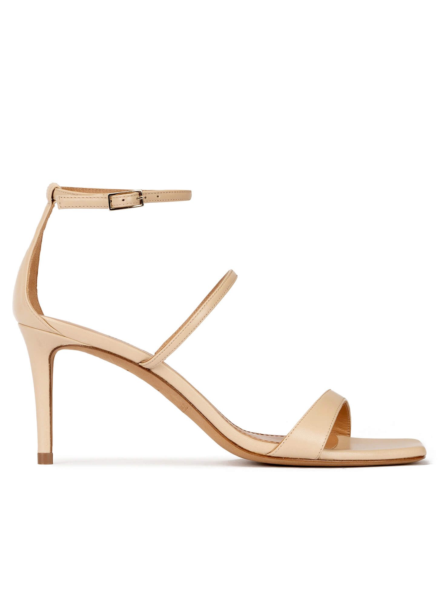 Beige leather squared-off toe mid heel sandals . PURA LOPEZ