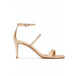 Beige leather squared-off toe mid heel sandals Pura López