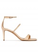 Beige leather squared-off toe mid heel sandals