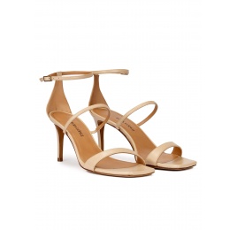 Beige leather squared-off toe mid heel sandals Pura López