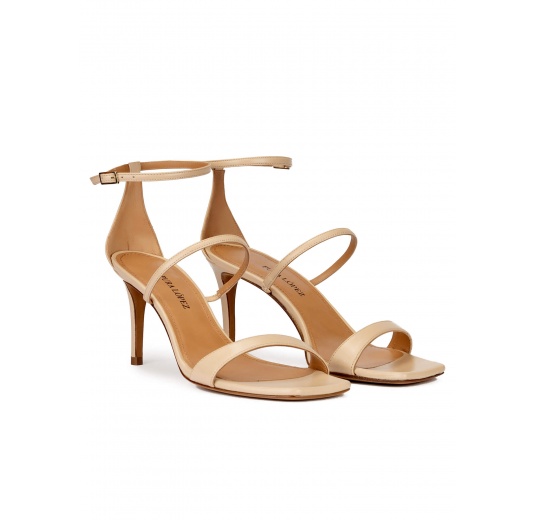 Beige leather squared-off toe mid heel sandals Pura López