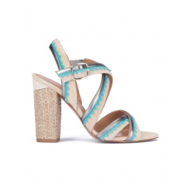 High block heel sandals in sand suede Pura López