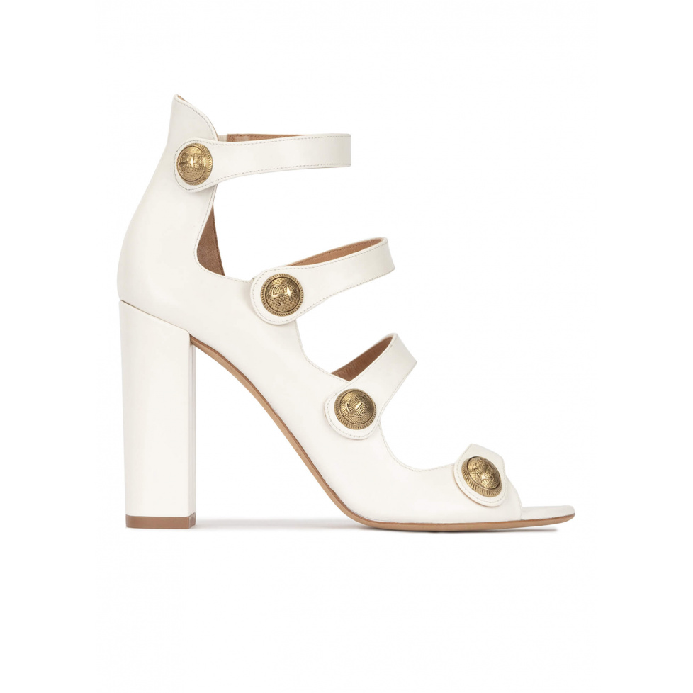 Off-white strappy high block heel sandals in leather