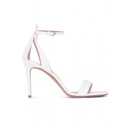 Ankle strap high heel sandals in off-white leather Pura López