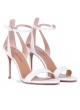 Ankle strap high heel sandals in white leather