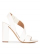 High block heel sandals in off-white leather