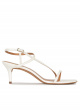 Strappy mid heeled sandals in off-white leather