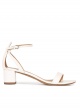 Ankle strap mid block heel sandals in offwhite leather