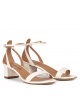 Ankle strap mid block heel sandals in offwhite leather