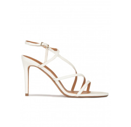 Strappy stiletto heel sandals in off-white leather Pura López