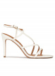Strappy stiletto heel sandals in off-white leather