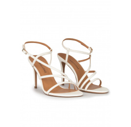 Strappy stiletto heel sandals in off-white leather Pura López