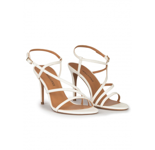 Strappy stiletto heel sandals in off-white leather Pura López