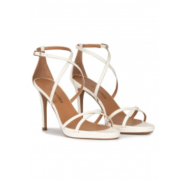 Platform stiletto heel sandals in off-white leather Pura López