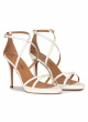 Platform stiletto heel sandals in off-white leather