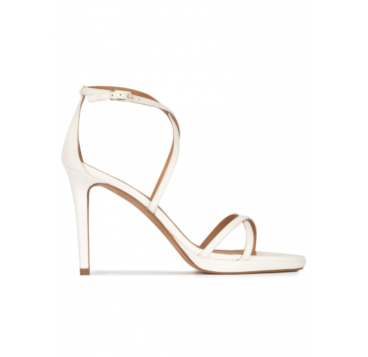 Platform stiletto heel sandals in off-white leather Pura López