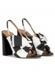 Bow detailed high block heel sandals in black and white