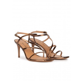 Mid heel squared-off toe sandals in bronze leather Pura López