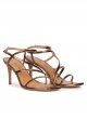 Mid heel squared-off toe sandals in bronze leather