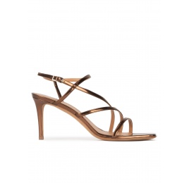 Mid heel squared-off toe sandals in bronze leather Pura López