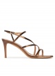 Mid heel squared-off toe sandals in bronze leather