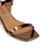 Bronze mid block heel sandals in metallic leather