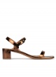 Sandalias de tacón medio ancho en piel metalizada bronce