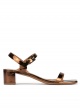 Bronze mid block heel sandals in metallic leather